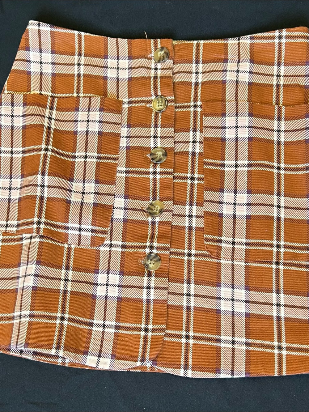 BNWT Copper Key Brown Plaid Skirt Size 7, Pockets On Front, Button Down Front